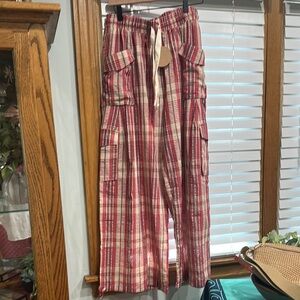 BiBi Red and White Plaid Cargo Pants